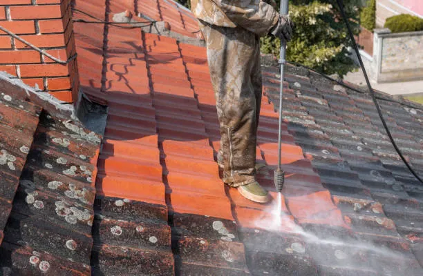 A man is cleaning roof after Roof Repair Services in Hutto, TX.