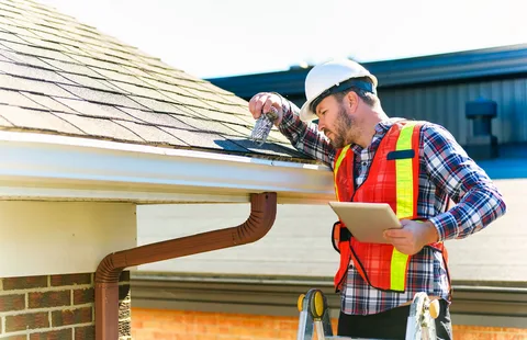 The expert is performing a detailed roof inspection before Roof Replacement Services in Round Rock, TX.