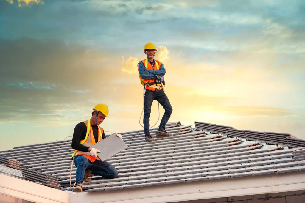 A roofing contractor is looking the work of employee in Leander, TX